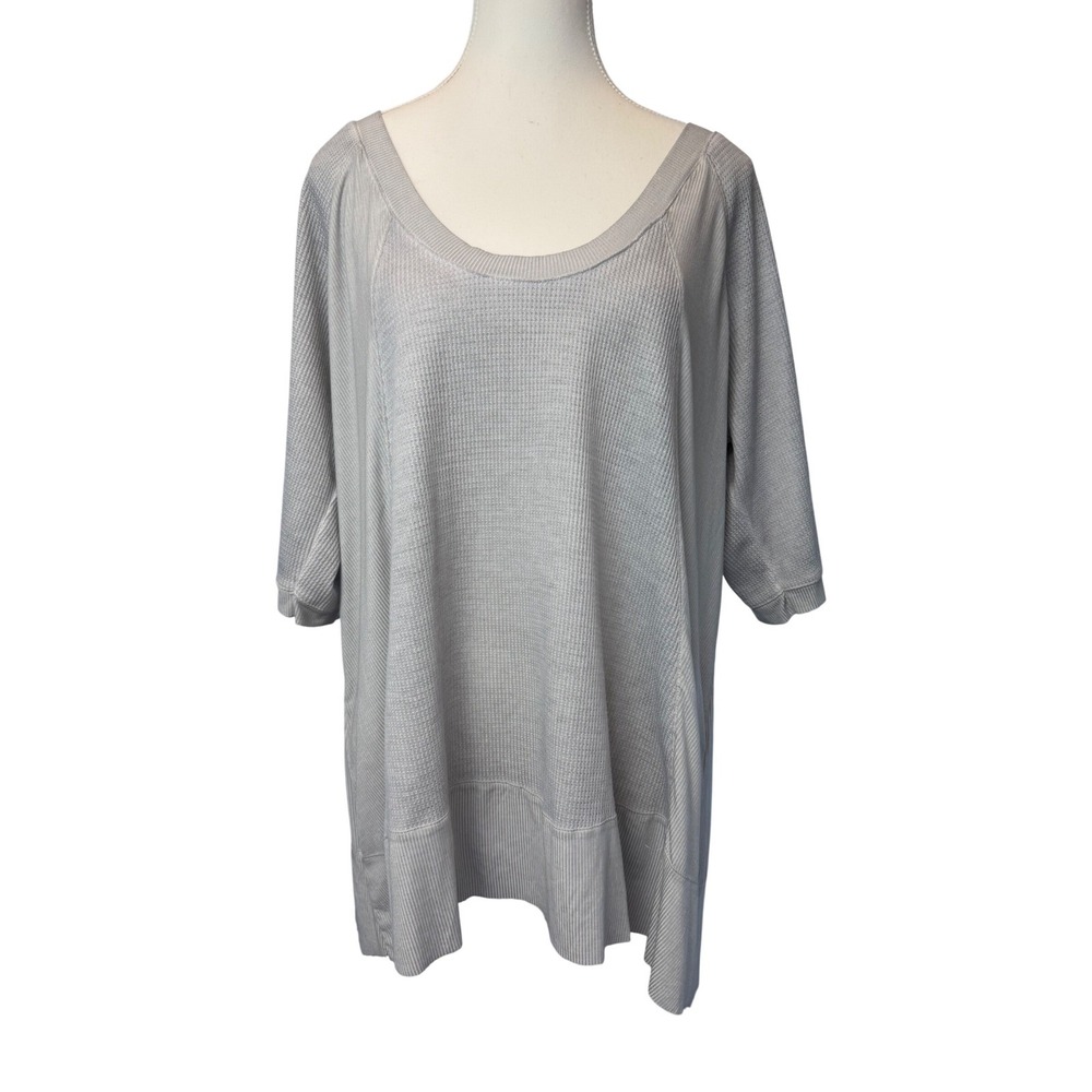 POL Large Gray Thermal Waffle Knit Tunic Top Relaxed Lagenlook Boho Minimalist